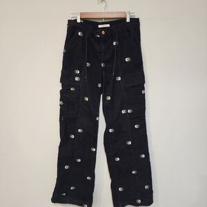 Pacsun Cargo Corduroy Black and White Embroidered Straight Legged Pants